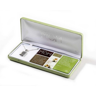 Necklace Silver Plated Letter to Mom 18 Inch Green Box Chain - 714611137337 - 73-0343P