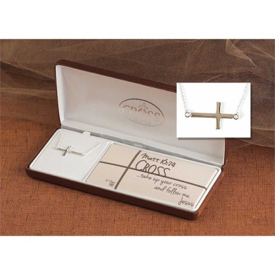 Necklace Silver Plated Matthew 16:24 Cross w/18 Inch Chain - 714611158462 - 73-2638P