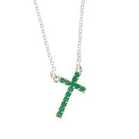 Necklace Silver Plated May Cubic Zirconia Cross 18 Inch +1 Inch