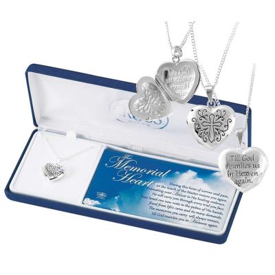 Necklace Silver Plated Memorial Heart Locket 21 Inch Chain - 603799111195 - 73-7596P