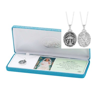 Necklace Silver Plated Miraculous Oval Medal 18" Chain - 714611185178 - 73-4616P
