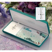 Necklace Silver Plated Mom Floral Cross 18 Inch Chain
