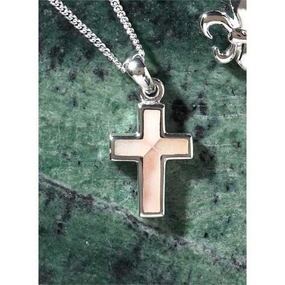 Necklace Silver Plated Mother of Pearl Box Cross Bale 18 Inch Chain - 714611138440 - 73-2397P