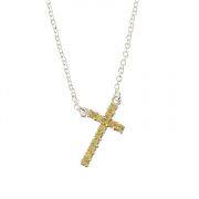 Necklace Silver Plated November Cubic Zirconia Cross 18 Inch +1 Inch