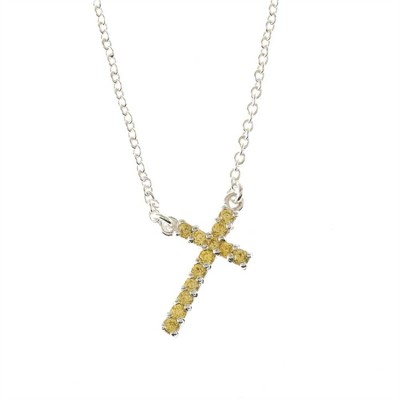 Necklace Silver Plated November Cubic Zirconia Cross 18 Inch +1 Inch - 714611176169 - 35-5871