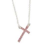Necklace Silver Plated October Cubic Zirconia Cross 18 Inch +1 Inch