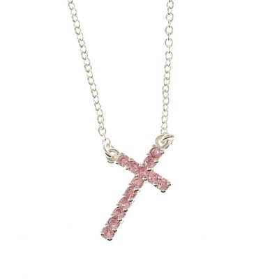 Necklace Silver Plated October Cubic Zirconia Cross 18 Inch +1 Inch - 714611176152 - 35-5870