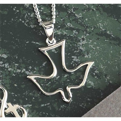 Necklace Silver Plated Open Descending Dove 18 Inch Chain - 714611154143 - 73-2586P
