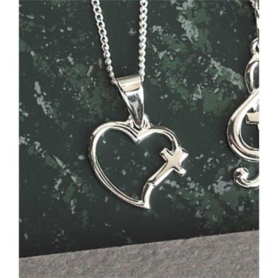 Necklace Silver Plated Open Heart/Cross 18 Inch Chain - 714611154167 - 73-2598P
