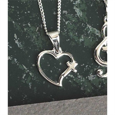 Necklace Silver Plated Open Heart/Cross 18 Inch Chain - 714611154167 - 73-2598P Necklace Silver Plated Open Heart/Cross 18 Inch Chain - 714611154167 - 73-2598P