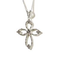 Necklace Silver Plated Open Petal Cross /18 Inch Chain
