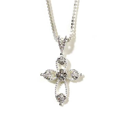 Necklace Silver Plated Open Petal Cross /stones 18 Inch Chain - 714611137832 - 73-1584P