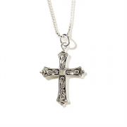 Necklace Silver Plated Open Scroll Bud Cross 18 Inch Chain