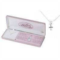Necklace Silver Plated Puff Cross 13 Inch Cable Chain