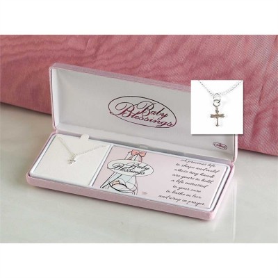Necklace Silver Plated Puff Cross 13 Inch Chain - 714611164081 - 73-2657P