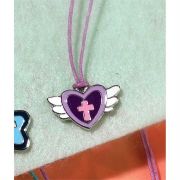 Necklace Silver Plated Purple/Pink Enamel Heart/Cross Cord (Pack of 2)