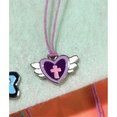 Necklace Silver Plated Purple/Pink Enamel Heart/Cross Cord (Pack of 2) - 714611125617 - 30-8003