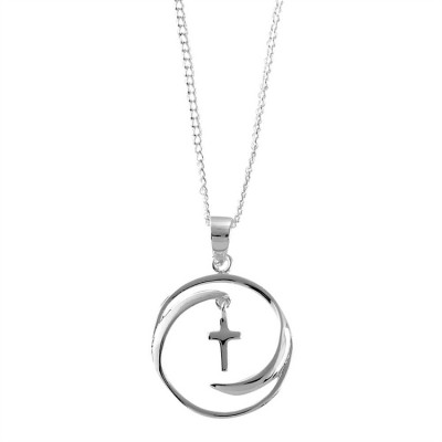 Necklace Silver Plated Round Necklace/Cross 18 Inch Chain - 603799222518 - 73-5808P