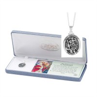 Necklace Silver Plated Saint Chris Oval Medal 18" Chain Necklace Silver Plated Saint Chris Oval Medal 18" Chain