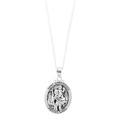 Necklace Silver Plated Saint Christopher Oval Medal w/chain (2 Pack) - 603799217026 - 32-6083