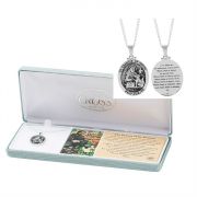 Necklace Silver Plated Saint Francis Oval Medal 18 Inch Chain