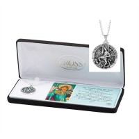 Necklace Silver Plated Saint Michael 1 Inch Medal 24" Chain