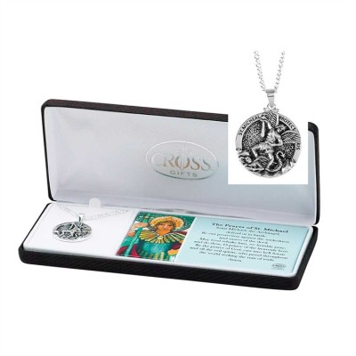 Necklace Silver Plated Saint Michael 1 Inch Medal 24" Chain - 714611185116 - 73-4610P