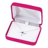 Necklace Silver Plated September Birthday Sapphire Cross CZ w/Chain