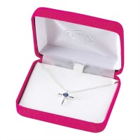Necklace Silver Plated September Birthday Sapphire Cross CZ w/Chain Necklace Silver Plated September Birthday Sapphire Cross CZ w/Chain