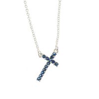 Necklace Silver Plated September Cubic Zirconia Cross 18 Inch +1 Inch