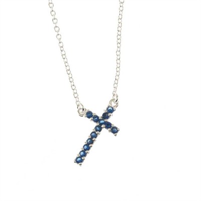 Necklace Silver Plated September Cubic Zirconia Cross 18 Inch +1 Inch - 714611176145 - 35-5869