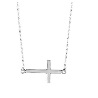 Necklace Silver Plated Sideways Cross 18" Chain Deluxe Gift Box - 714611186045 - 73-4772P
