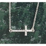 Necklace Silver Plated Sideways Cubic Zirconia Cross 18 In. Dbox