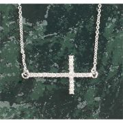Necklace Silver Plated Sideways Cubic Zirconia Cross 18 Inch
