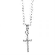 Necklace Silver Plated Sm CZ Cross 16 Inch Chain (Pack of 2)