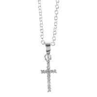 Necklace Silver Plated Sm CZ Cross 16 Inch Chain (Pack of 2)