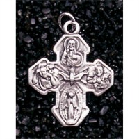 Necklace Silver Plated Small 4 Way Medal Silver 18 Inch