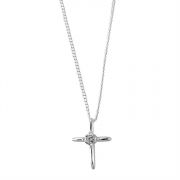 Necklace Silver Plated Small CZ Cross 18 Inch Chain (Pack of 2)
