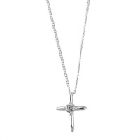 2pk -Necklace Silver Plated Small CZ Cross 18 Inch Chain (Pack of 2)