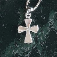 Necklace Silver Plated Small Mop Flare Cross Vbale, 18 Inch Chain