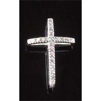Necklace Silver Plated Small Open Bow Cubic Zirconia Cross 18 Inch