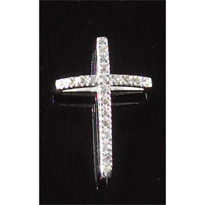 Necklace Silver Plated Small Open Bow Cubic Zirconia Cross 18 Inch - 714611137740 - 73-1564P