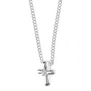 Necklace Silver Plated Small Petal CZ Cross 16 Inch Chain (Pack of 2)