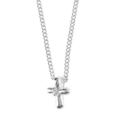 Necklace Silver Plated Small Petal CZ Cross 16 Inch Chain (Pack of 2) - 603799088701 - 35-6285