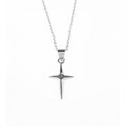 Necklace Silver Plated Star Cubic Zirconia Cross 18 Inch Chain