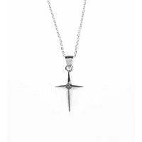 Necklace Silver Plated Star Cubic Zirconia Cross 18 Inch Chain