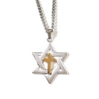 Necklace Silver Plated Star David/Gold Plated Cross 18 Inch