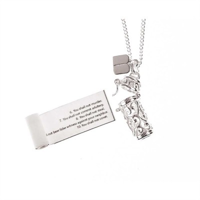 Necklace Silver Plated Ten Commandments Scroll 18 Inch Chain Pack of 2 - 714611180432 - 73-4021P