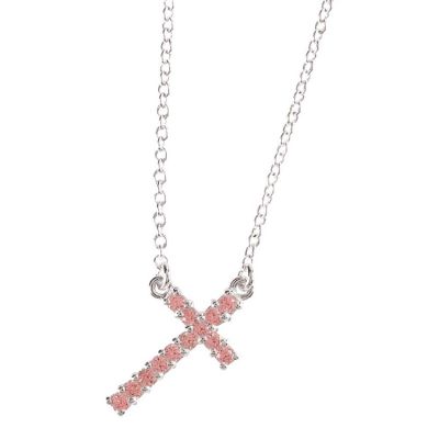 Necklace Slant Alexandrite CZ Cross 18 Inch +1 Inch Chain (Pack of 2) - 603799098113 - 35-6323