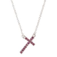 Necklace Slant Amethyst CZ Cross 18 Inch +1 Inch Chain (Pack of 2)